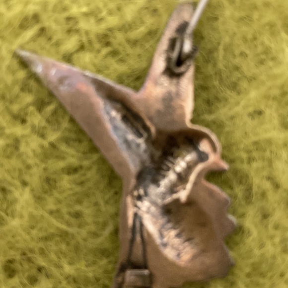 Vintage Bird Carrying Love Note Brooch; Mexico Silver Love Bird Pin - Picture 5 of 6